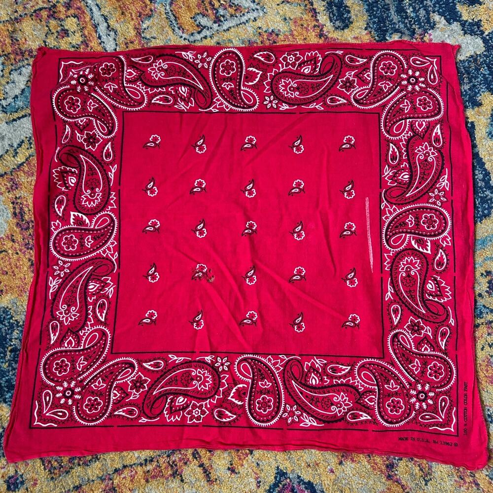 Color Fast Vintage Red Bandana Handkerchief 20" made USA 100% Cotton RN 13962